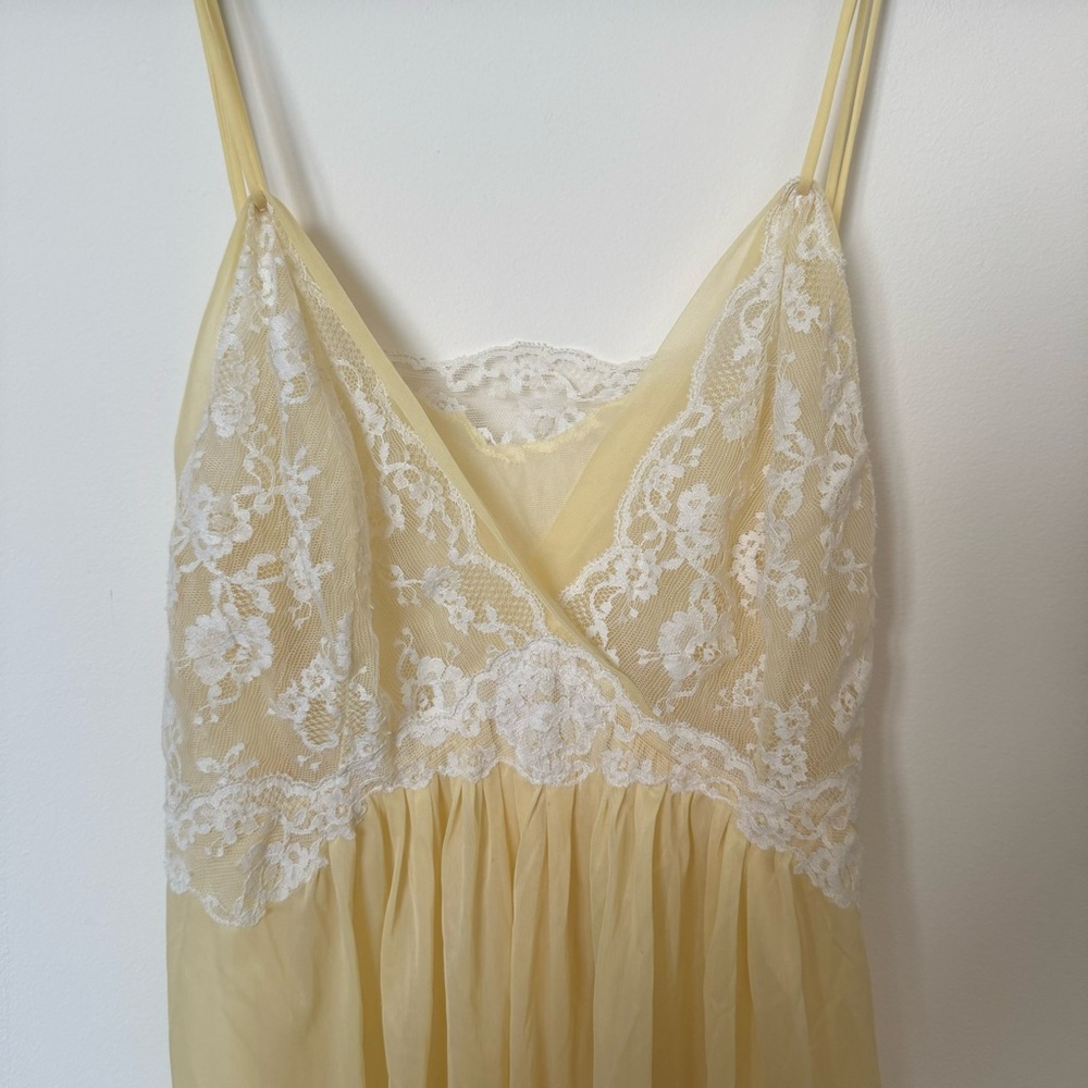 ❌ SOLD ❌ Vintage Sheer & Lace Yellow Midi/Maxi Slip Dress - Picture 1 of 5